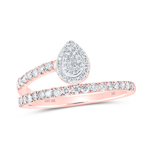 10K Rose Gold Womens Round Diamond Teardrop Band Ring 3/8 Cttw, Womens Size: 5-10