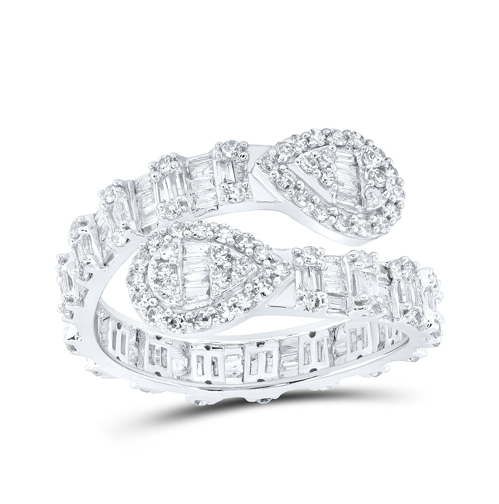 10K Yellow Or White Or Rose Gold Womens Baguette Diamond Pear Cuff Band Ring 1 Cttw, Womens Size: 5-10