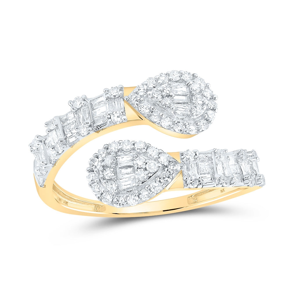 10K Yellow Or Rose Gold Womens Round Diamond Pear Cuff Band Ring , Womens Size: 5-10