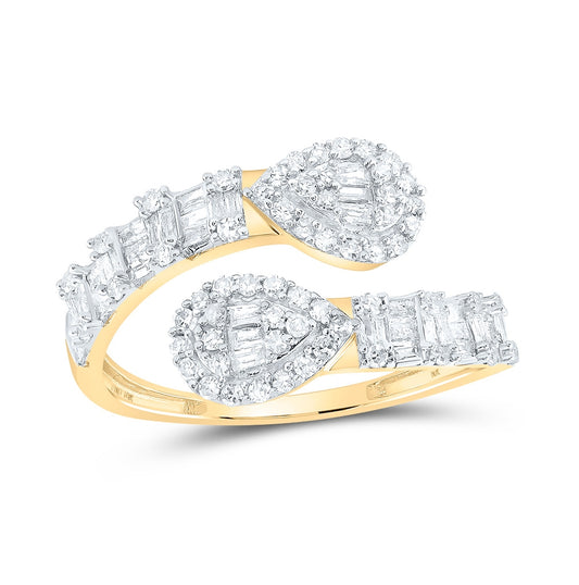 10K Yellow Or Rose Gold Womens Round Diamond Pear Cuff Band Ring , Womens Size: 5-10