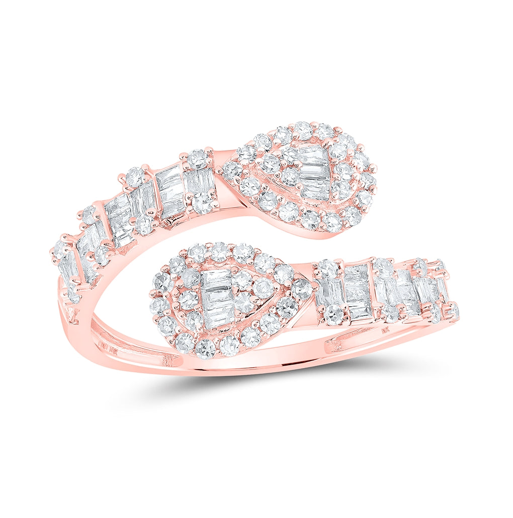 10K Yellow Or Rose Gold Womens Round Diamond Pear Cuff Band Ring , Womens Size: 5-10