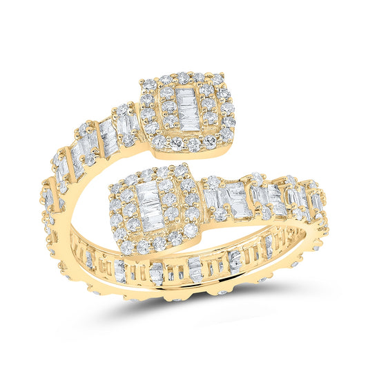 10K White Or Yellow Gold Womens Baguette Diamond Cushion Cuff Band Ring , Womens Size: 5-10