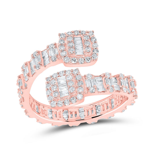 10K Rose Gold Womens Round Diamond Cushion Cuff Band Ring 1 Cttw, Womens Size: 5-10