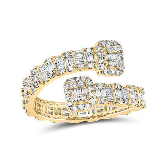 10K White Or Yellow Gold Womens Baguette Diamond Square Cuff Band Ring , Womens Size: 5-10