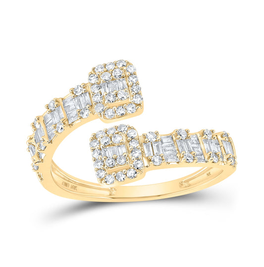 10K Yellow Or Rose Gold Womens Baguette Diamond Square Cuff Band Ring , Womens Size: 5-10