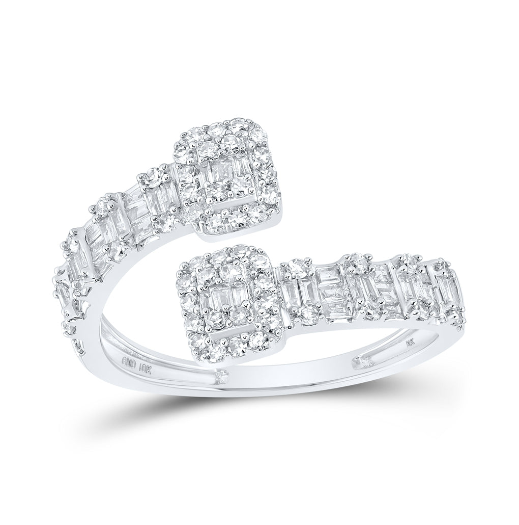 10K White Gold Womens Round Diamond Square Cuff Band Ring 1/2 Cttw, Womens Size: 5-10