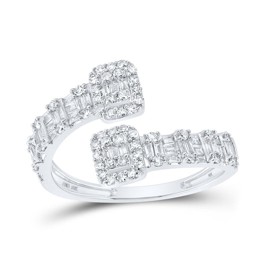 10K White Gold Womens Round Diamond Square Cuff Band Ring 1/2 Cttw, Womens Size: 5-10