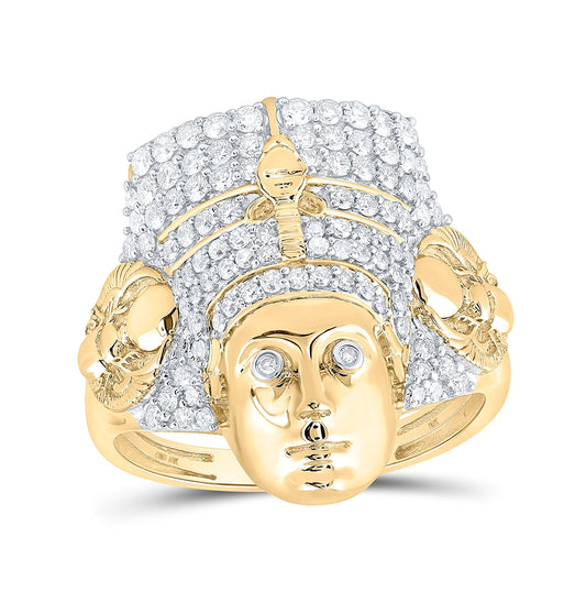 10K Yellow Gold Mens Round Diamond Pharaoh Fashion Ring 1 Cttw, Mens Size: 7-13