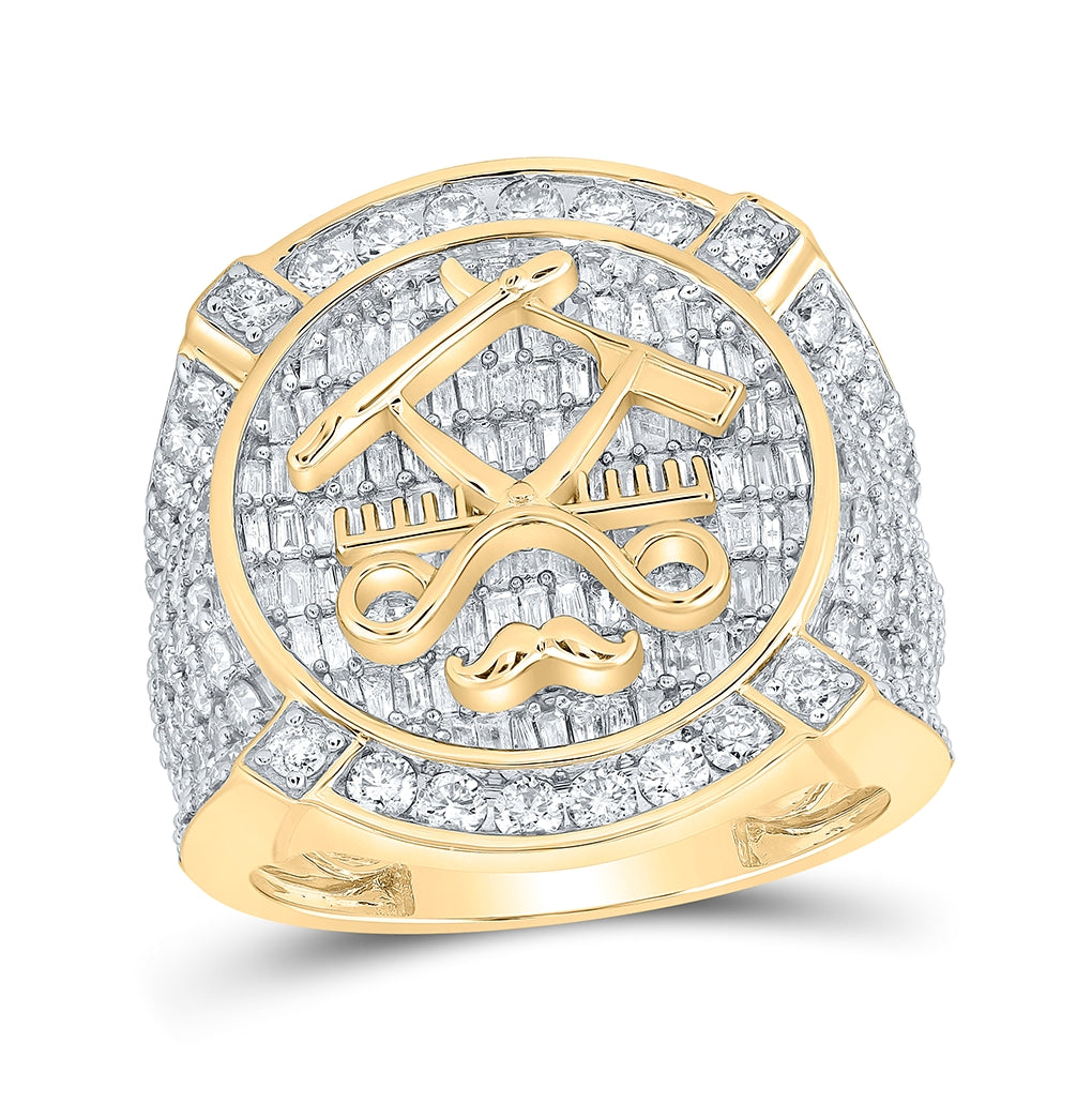 10K Yellow Gold Mens Baguette Diamond Barber Circle Ring 3-1/2 Cttw, Mens Size: 7-13