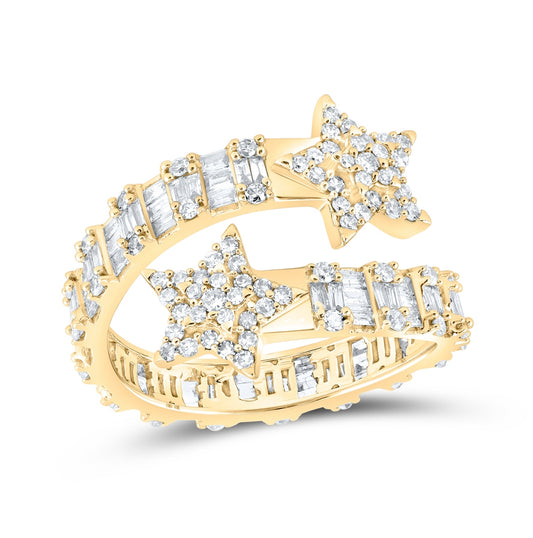 10K Yellow Or White Or Rose Gold Womens Round Diamond Star Cuff Band Ring , Womens Size: 5-10