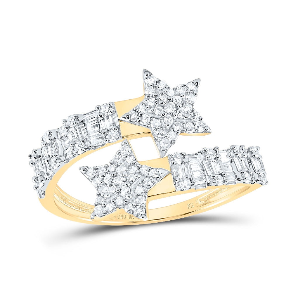 10K Yellow Or White Or Rose Gold Womens Round Diamond Star Cuff Band Ring , Womens Size: 5-10