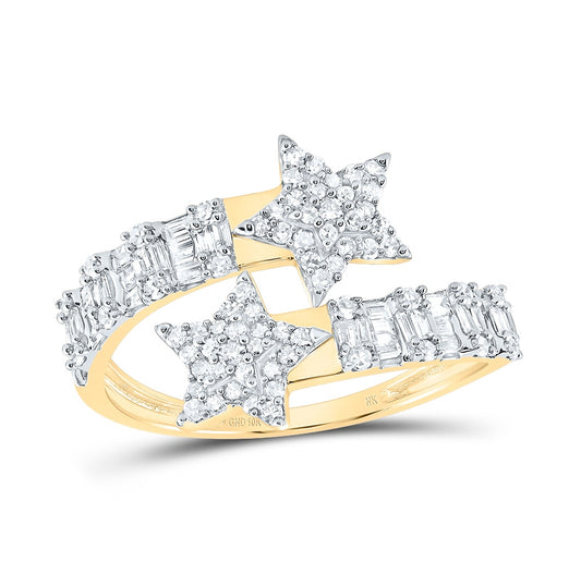 10K Yellow Or White Or Rose Gold Womens Round Diamond Star Cuff Band Ring , Womens Size: 5-10