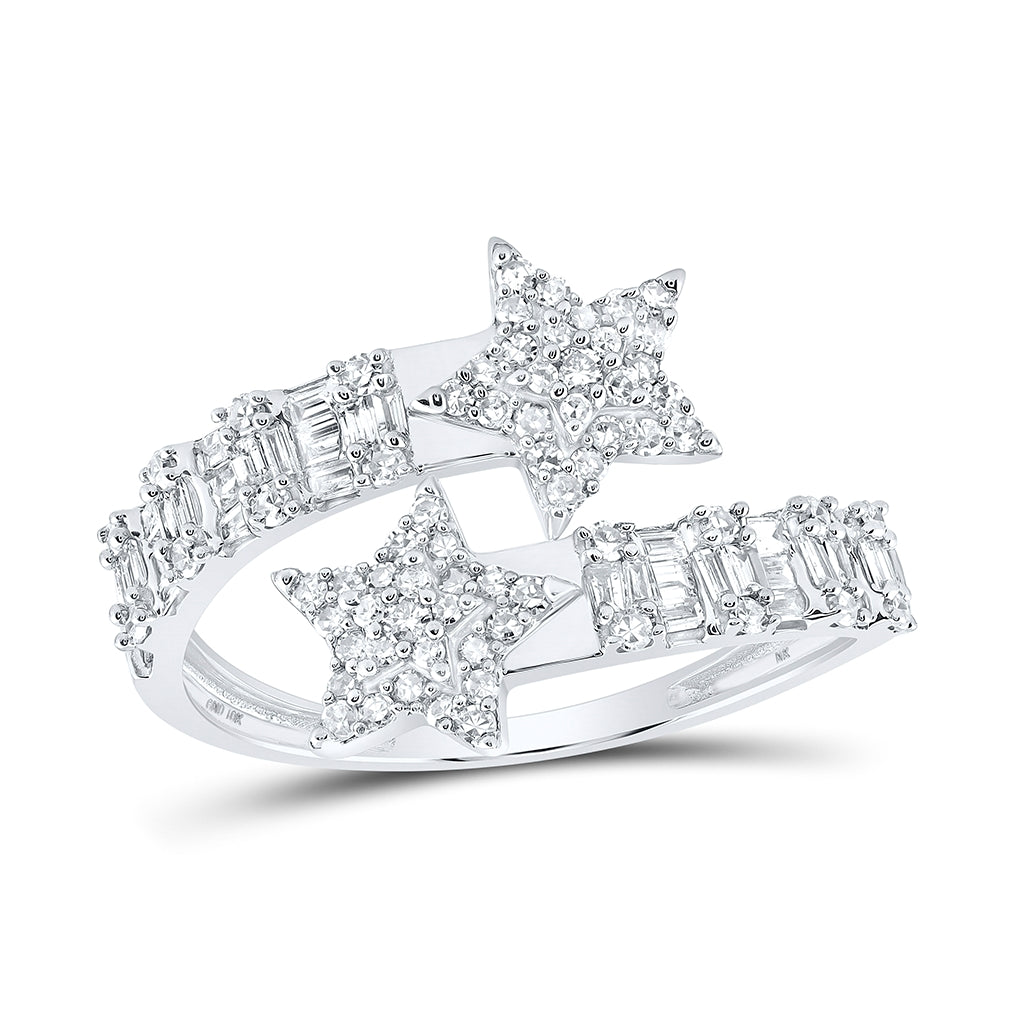 10K Yellow Or White Or Rose Gold Womens Round Diamond Star Cuff Band Ring , Womens Size: 5-10