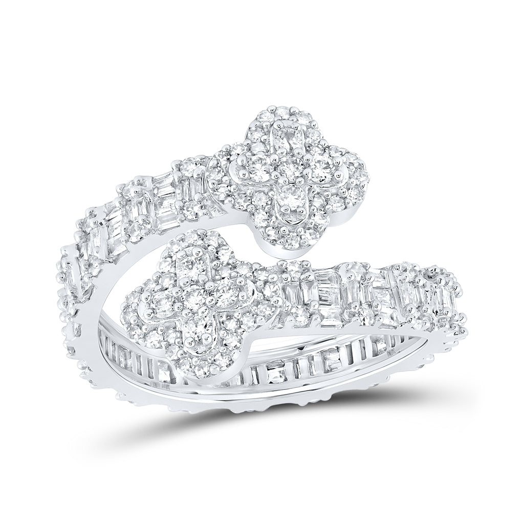 10K Yellow Or White Or Rose Gold Womens Round Diamond Quatrefoil Cuff Band Ring , Womens Size: 5-10