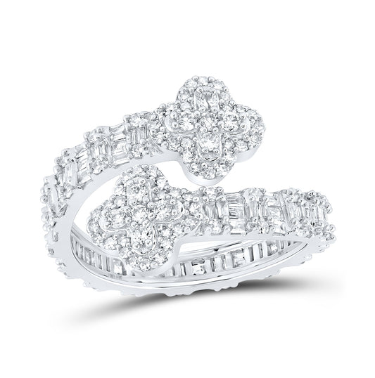 10K Yellow Or White Or Rose Gold Womens Round Diamond Quatrefoil Cuff Band Ring , Womens Size: 5-10