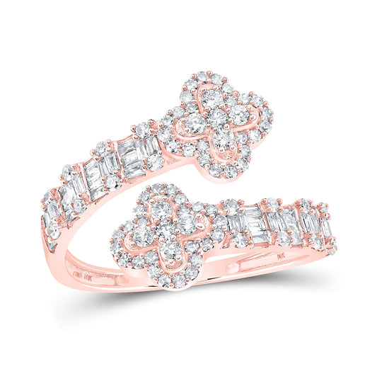 10K Rose Gold Womens Round Diamond Quatrefoil Cuff Band Ring 3/4 Cttw, Womens Size: 5-10