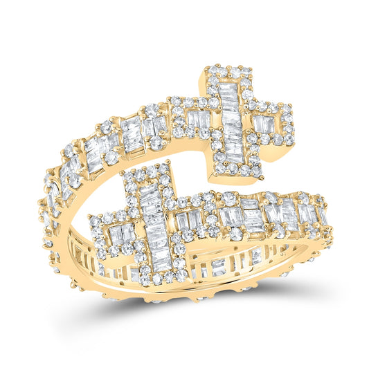 10K Yellow Or White Or Rose Gold Womens Round Diamond Cross Cuff Band Ring , Womens Size: 5-10