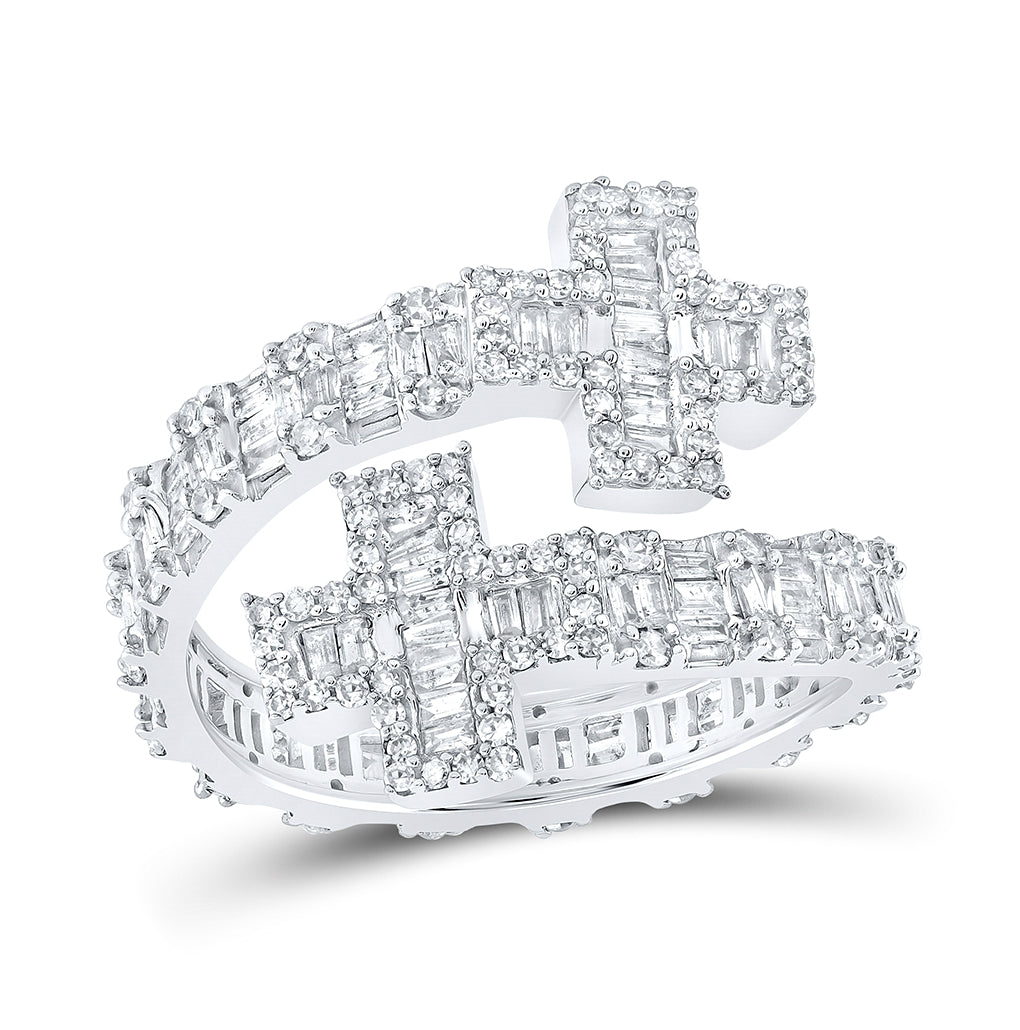 10K Yellow Or White Or Rose Gold Womens Round Diamond Cross Cuff Band Ring , Womens Size: 5-10