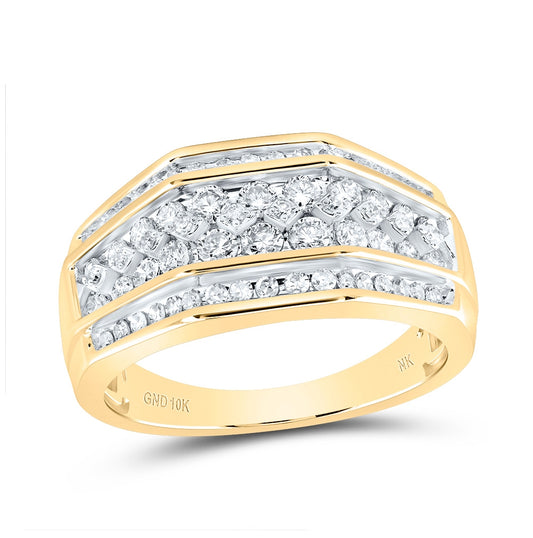 10K Yellow Gold Men's Round Dia. Band Ring 1ctw, Men's Size: 7-13