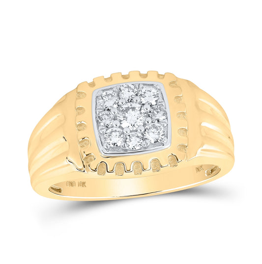 10K Yellow Gold Mens Round Diamond Square Ring 1/2ct., Mens Size: 7-13