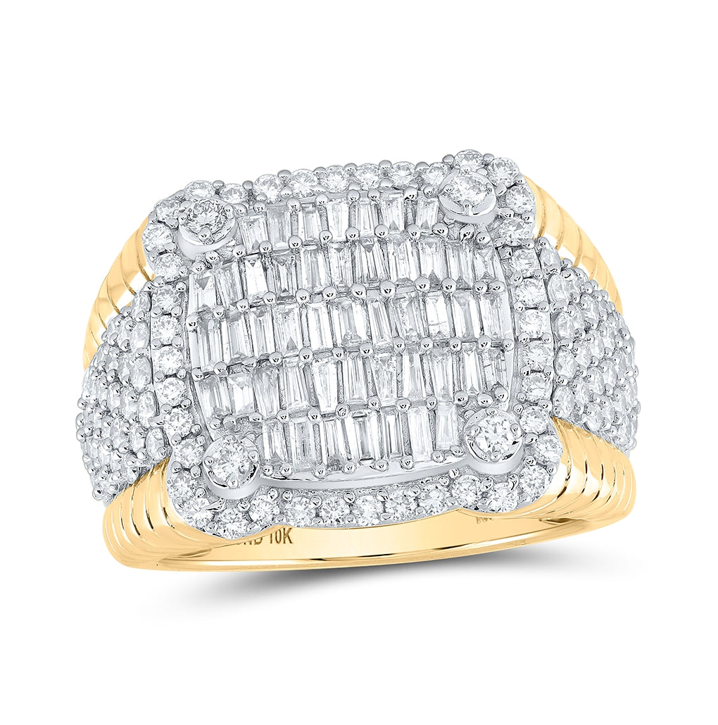 10K Yellow Gold Mens Baguette Diamond Cushion-shape Band Ring 2-1/4 Cttw, Mens Size: 7-13