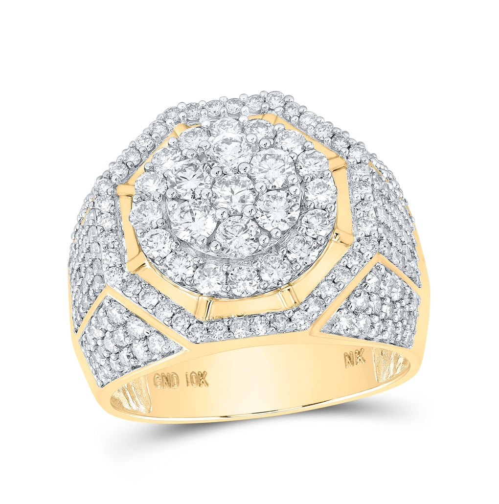 10K Yellow Gold Mens Round Diamond Octagon Cluster Ring 2-7/8 Cttw, Mens Size: 7-13