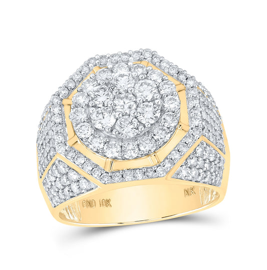 10K Yellow Gold Mens Round Diamond Octagon Cluster Ring 2-7/8 Cttw, Mens Size: 7-13