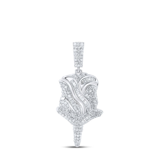 Sterling Silver Womens Round Diamond Rose Fashion Pendant 1ctw