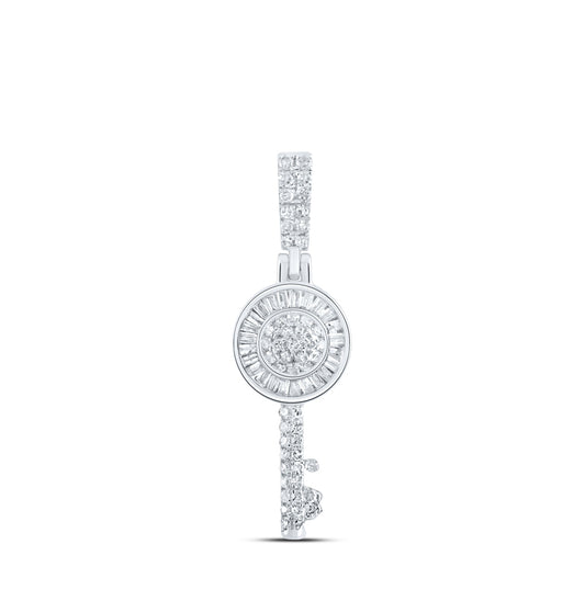 Sterling Silver Womens Round Diamond Key Pendant 3/8ctw