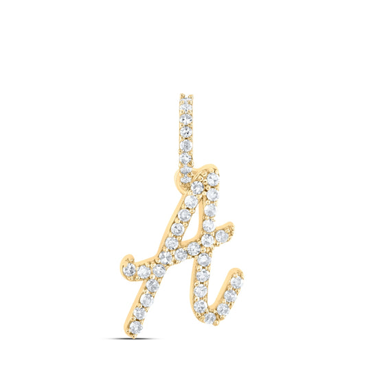 10K Yellow Or White Or Rose Gold Womens Round Diamond A Initial Letter Pendant 1/6 Cttw, Length: 0.7 In, Width: 0.34 In