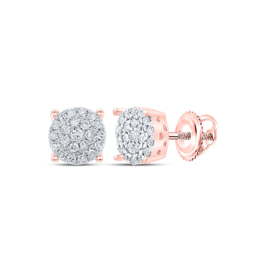 10K Rose Gold Womens Round Diamond Cluster Earrings 1/4ctw