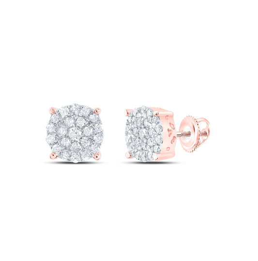 10K Rose Gold Womens Round Diamond Cluster Earrings 1/2ctw