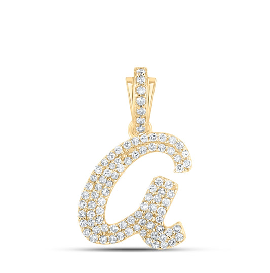 10K Yellow Or White or Rose Gold Womens Round Diamond Cursive Initial Letter Pendant, Length: 0.87 In, Width: 0.51 In