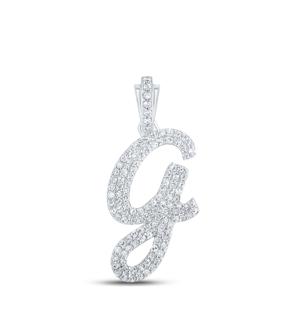 10K Yellow Or White or Rose Gold Womens Round Diamond Cursive Initial Letter Pendant, Length: 0.87 In, Width: 0.51 In