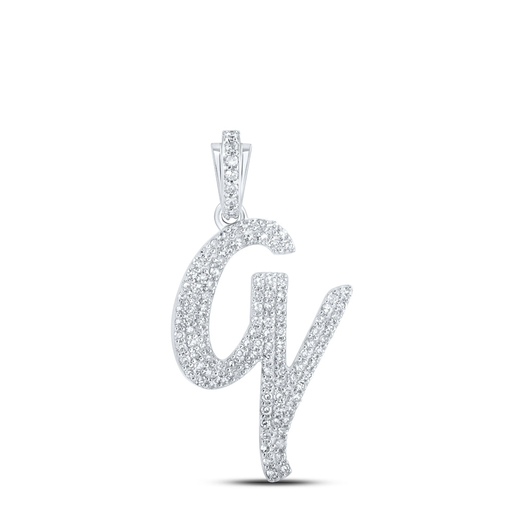 10K Yellow Or White or Rose Gold Womens Round Diamond Cursive Initial Letter Pendant, Length: 0.87 In, Width: 0.51 In