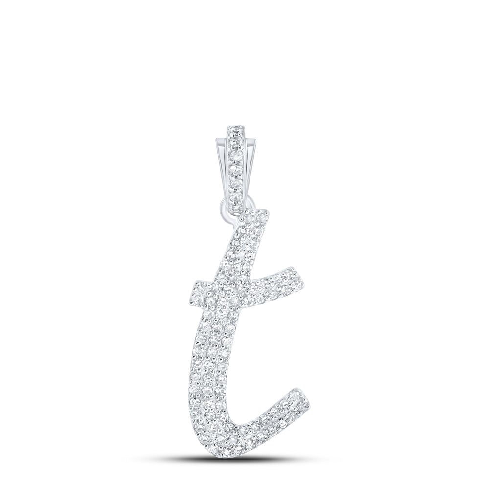 10K Yellow Or White or Rose Gold Womens Round Diamond Cursive Initial Letter Pendant, Length: 0.87 In, Width: 0.51 In