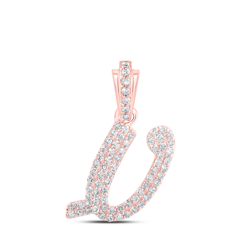 10K Yellow Or White or Rose Gold Womens Round Diamond Cursive Initial Letter Pendant, Length: 0.87 In, Width: 0.51 In