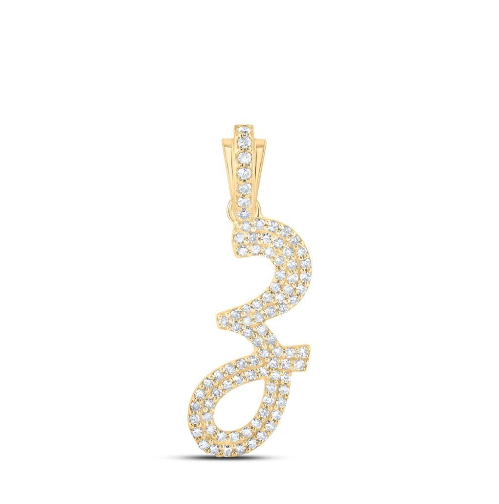 10K Yellow Or White or Rose Gold Womens Round Diamond Cursive Initial Letter Pendant, Length: 0.87 In, Width: 0.51 In
