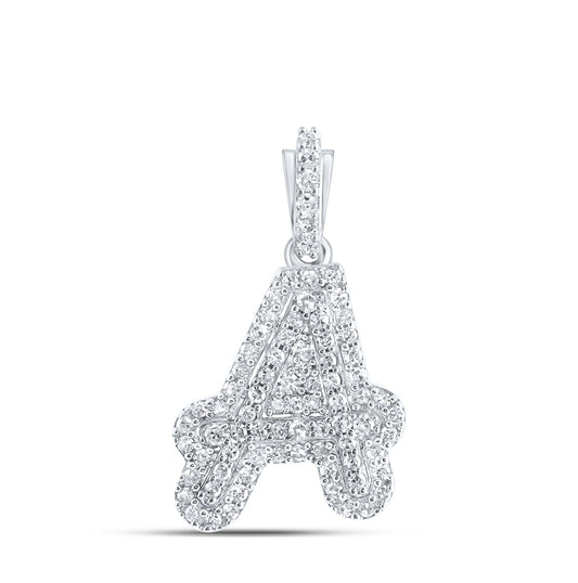 10K White Gold Womens Round Diamond Initial Letter Pendant, Length: 0.73 In, Width: 0.41 In