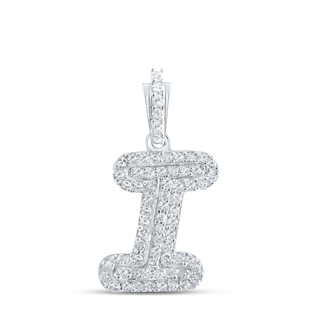 10K White Gold Womens Round Diamond Initial Letter Pendant, Length: 0.73 In, Width: 0.41 In