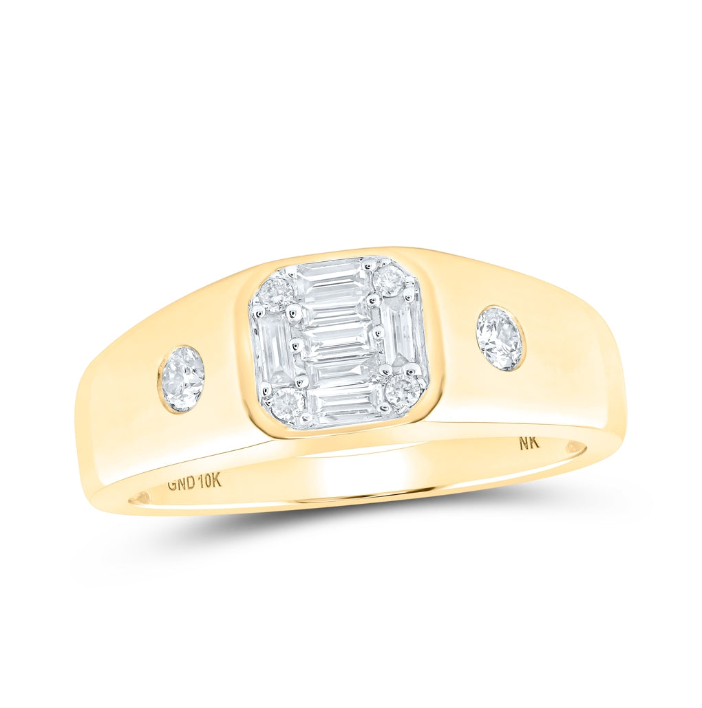 10K Yellow Or White Or Rose Gold Mens Baguette Diamond Band Ring , Mens Size: 7-13