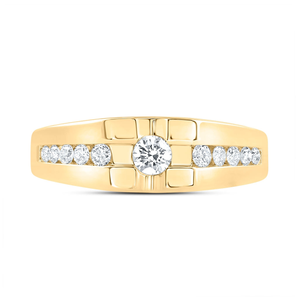 10K Yellow Or White Or Rose Gold Mens Round Diamond Solitaire Band Ring , Mens Size: 7-13