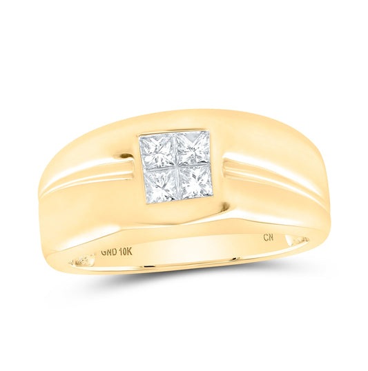 10K Yellow Or White Or Rose Gold Mens Princess Diamond Band Ring , Mens Size: 7-13