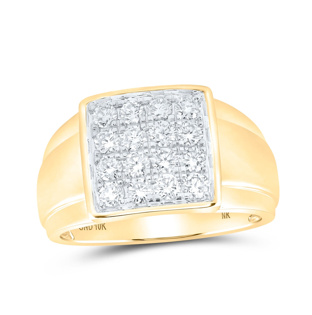 10K Yellow Gold Men's Round Diamond Square Ring 1ctw, Men's Size: 7-13