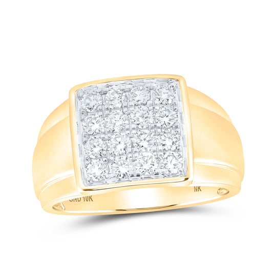 10K Yellow Gold Men's Round Diamond Square Ring 1ctw, Men's Size: 7-13