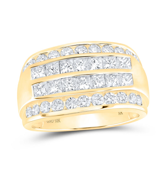 10K White Or Yellow Gold Mens Princess Diamond Band Ring, Mens Size: 7-13