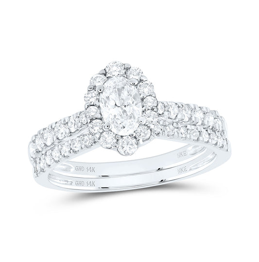 14K White Gold Oval Dia. Halo Bridal Wedding Band Set 1ctw, Women's Sz: 5-10
