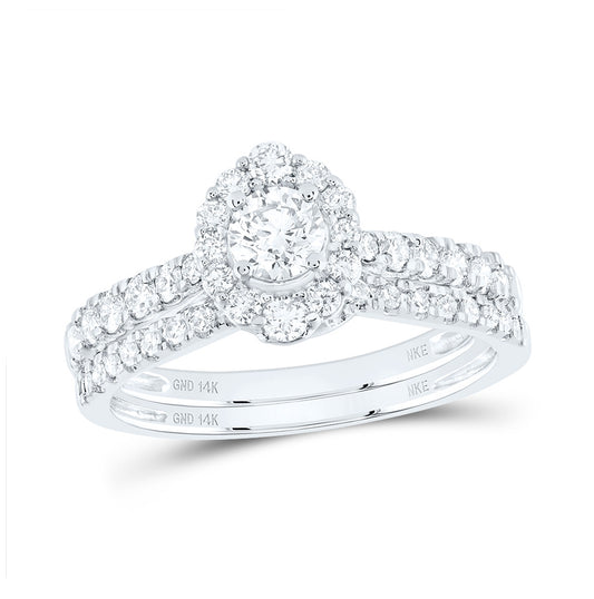 14K White Gold Round Diamond Halo Bridal Wedding Band Set 1ctw, Women's Size: 5-10