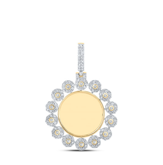 10K Yellow Gold Mens Round Diamond Memory Circle Charm Pendant 2-3/8ctw