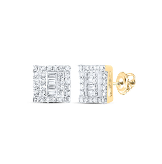 10K White Or Yellow Gold Baguette Diamond Square Earrings